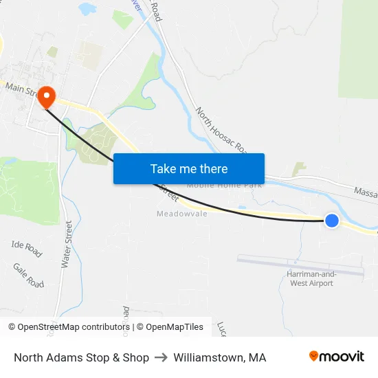 North Adams Stop & Shop to Williamstown, MA map