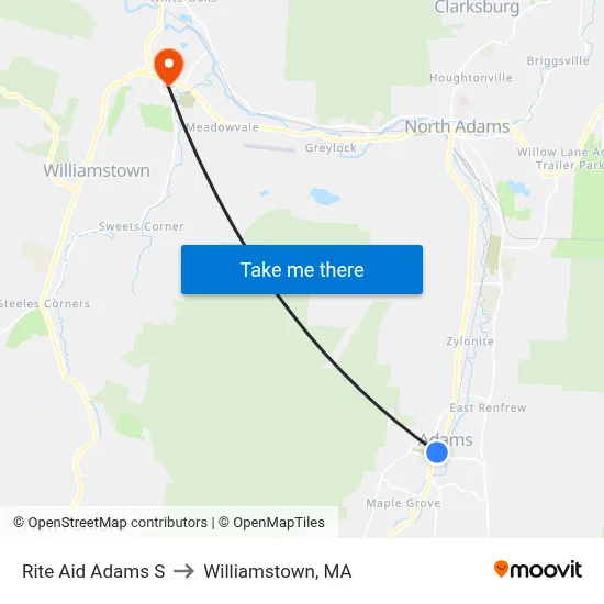 Rite Aid Adams S to Williamstown, MA map
