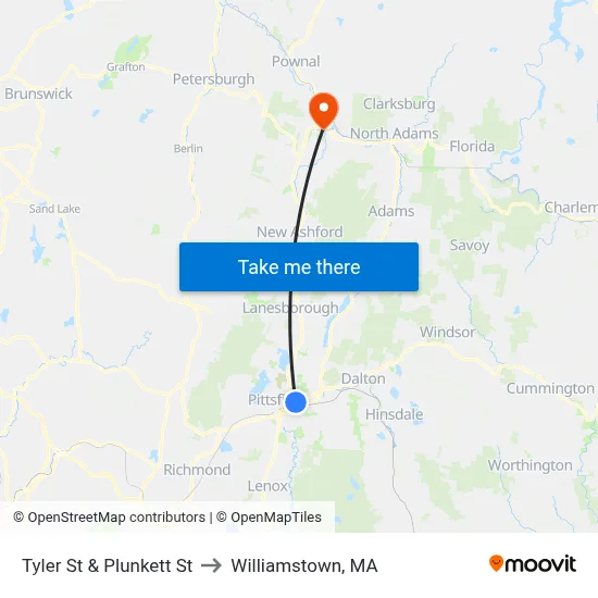Tyler St & Plunkett St to Williamstown, MA map