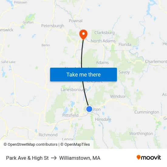 Park Ave & High St to Williamstown, MA map