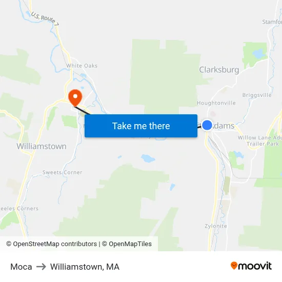 Moca to Williamstown, MA map