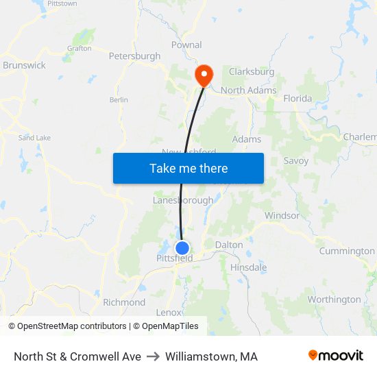 North St & Cromwell Ave to Williamstown, MA map