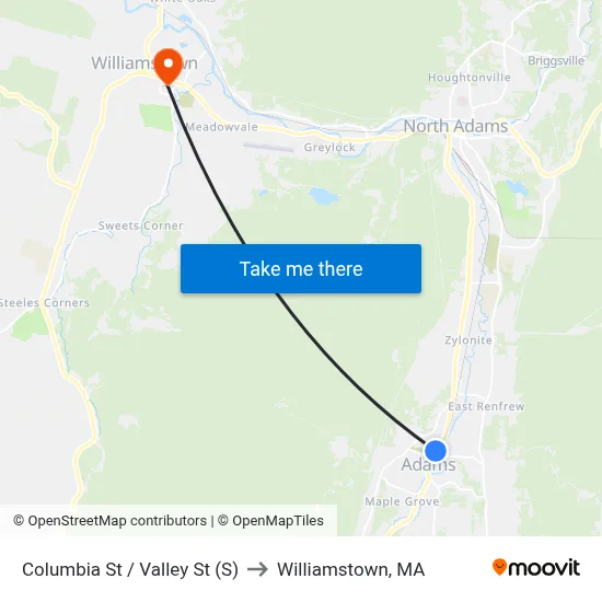 Columbia St / Valley St (S) to Williamstown, MA map