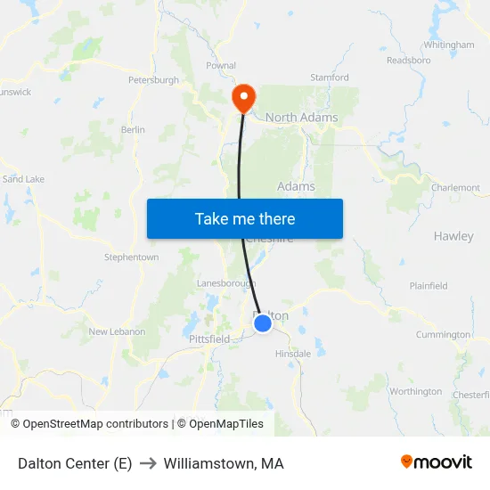 Dalton Center (E) to Williamstown, MA map