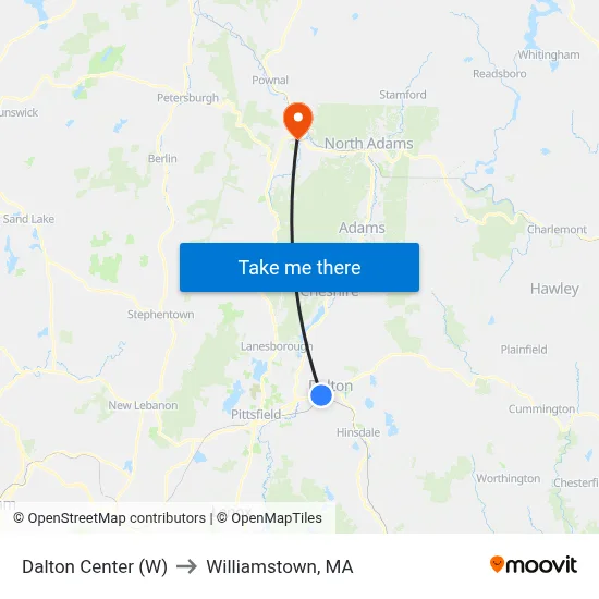 Dalton Center (W) to Williamstown, MA map