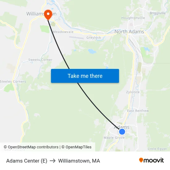 Adams Center (E) to Williamstown, MA map