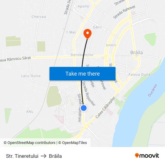 Str. Tineretului to Brăila map