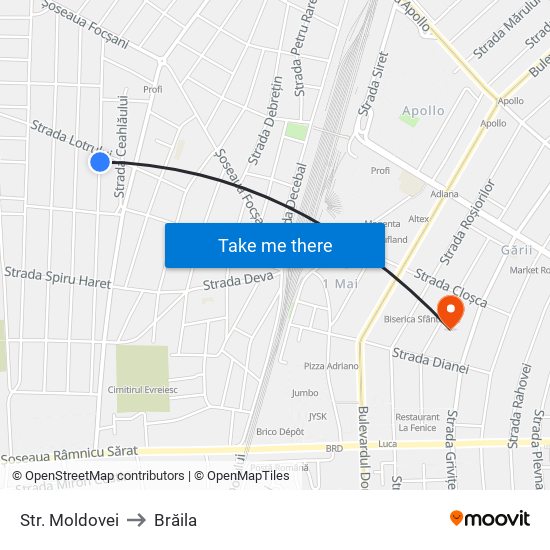 Str. Moldovei to Brăila map