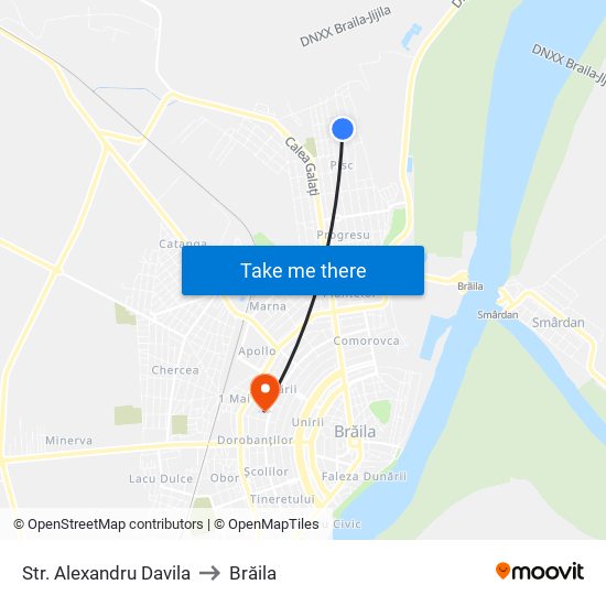 Str. Alexandru Davila to Brăila map