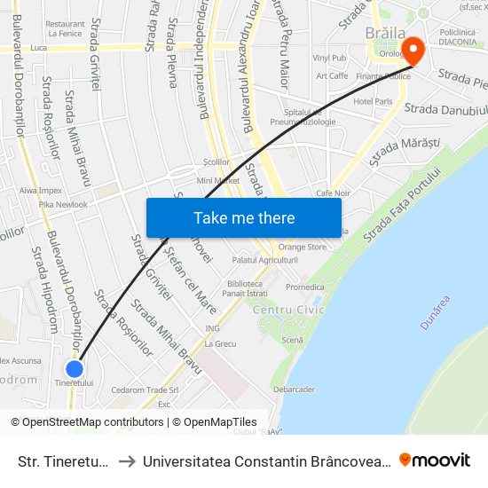 Str. Tineretului to Universitatea Constantin Brâncoveanu map