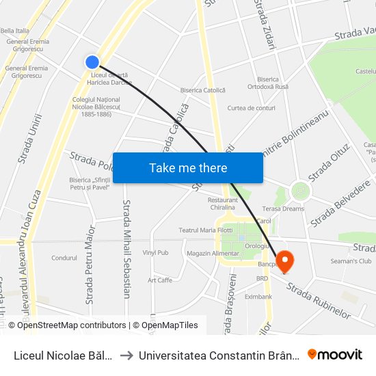 Liceul Nicolae Bălcescu to Universitatea Constantin Brâncoveanu map