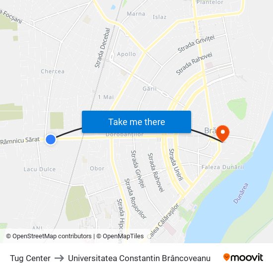 Tug Center to Universitatea Constantin Brâncoveanu map