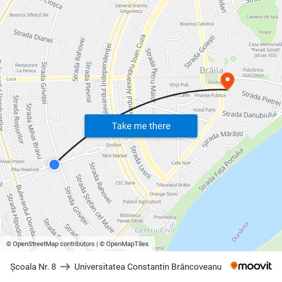 Școala Nr. 8 to Universitatea Constantin Brâncoveanu map