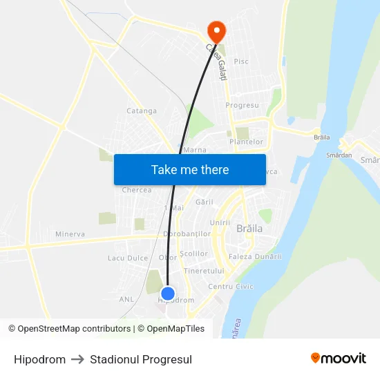 Hipodrom to Stadionul Progresul map