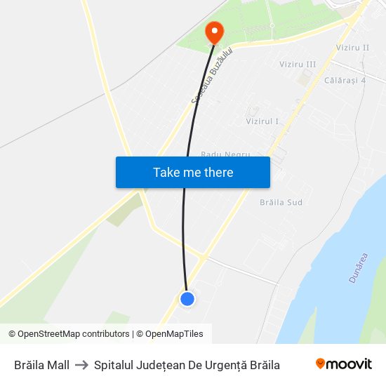 Brăila Mall to Spitalul  Județean De Urgență Brăila map