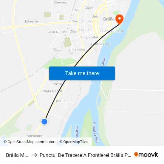 Brăila Mall to Punctul De Trecere A Frontierei Brăila Port map