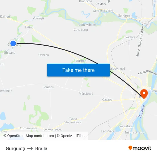 Gurguieți to Brăila map