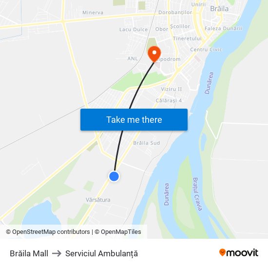Brăila Mall to Serviciul Ambulanță map