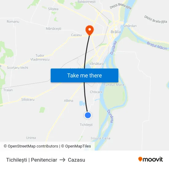 Tichilești | Penitenciar to Cazasu map