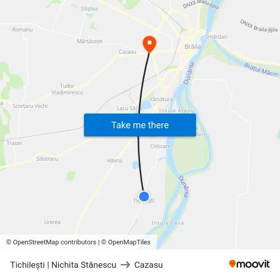 Tichilești | Nichita Stănescu to Cazasu map