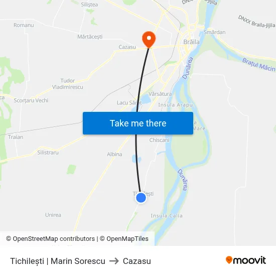 Tichilești | Marin Sorescu to Cazasu map