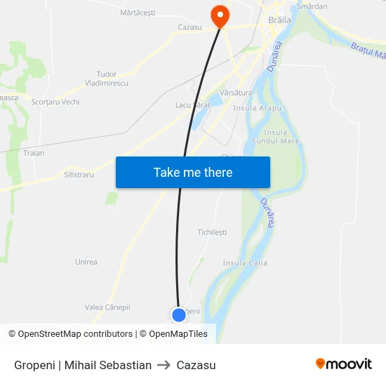 Gropeni | Mihail Sebastian to Cazasu map