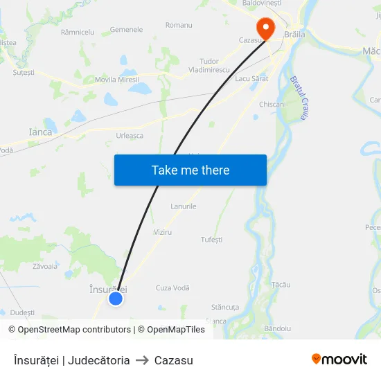 Însurăței | Judecătoria to Cazasu map