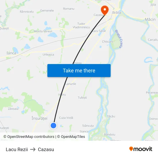 Lacu Rezii to Cazasu map