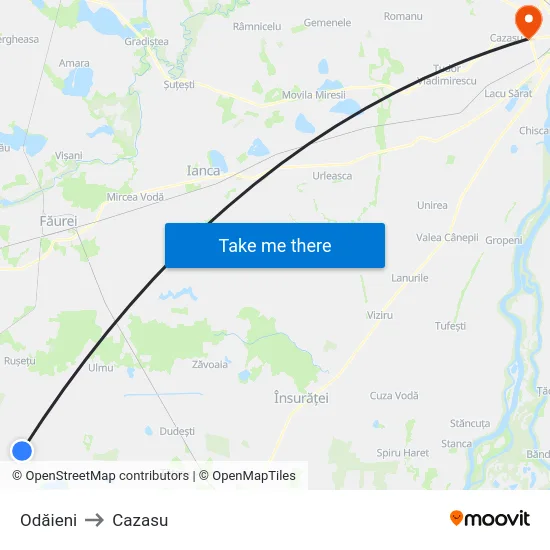 Odăieni to Cazasu map