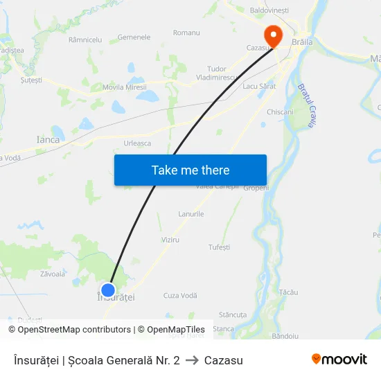 Însurăței | Școala Generală Nr. 2 to Cazasu map