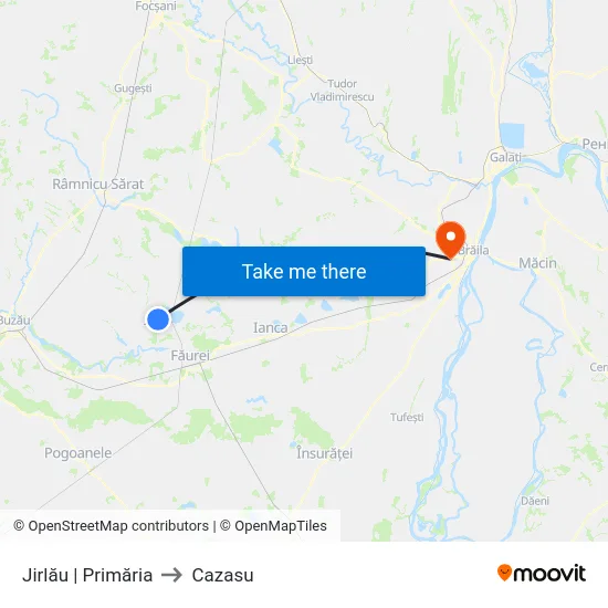 Jirlău | Primăria to Cazasu map