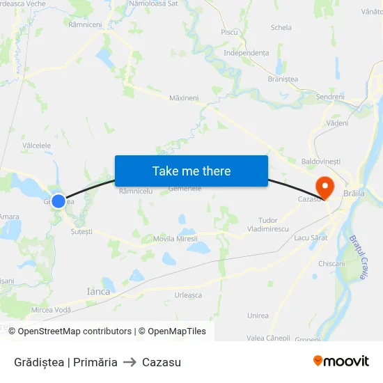 Grădiștea | Primăria to Cazasu map