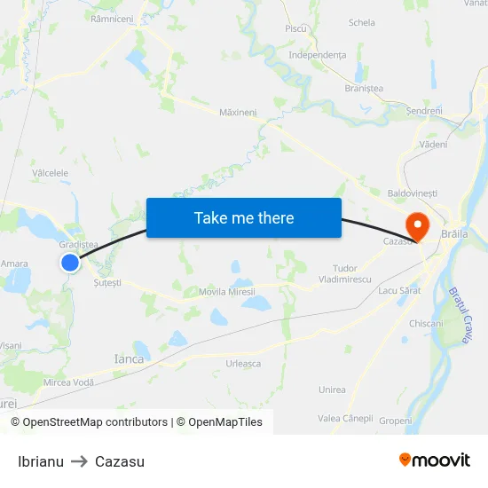 Ibrianu to Cazasu map