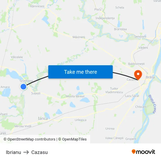 Ibrianu to Cazasu map