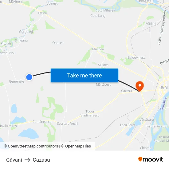 Găvani to Cazasu map
