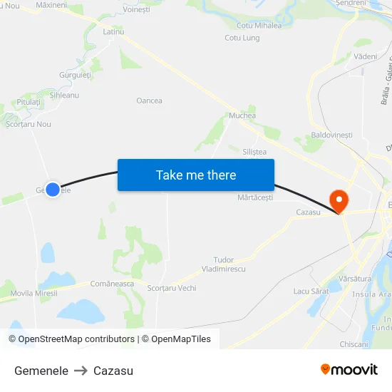 Gemenele to Cazasu map