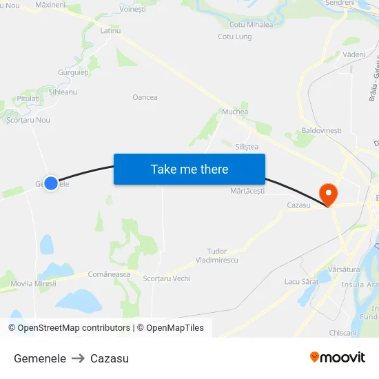 Gemenele to Cazasu map