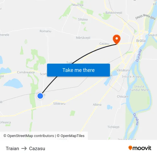 Traian to Cazasu map