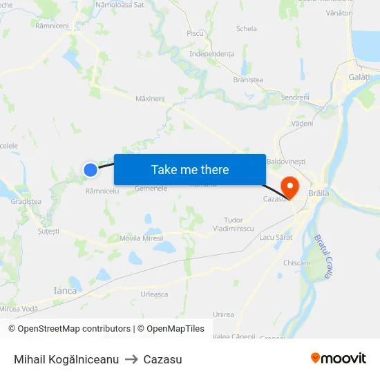 Mihail Kogălniceanu to Cazasu map