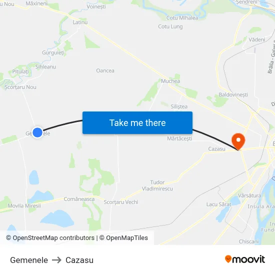 Gemenele to Cazasu map