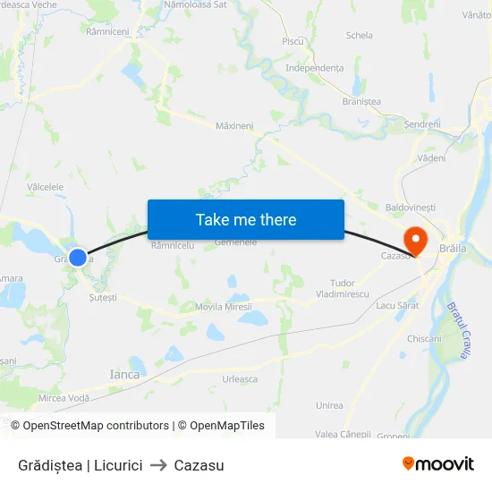 Grădiștea | Licurici to Cazasu map
