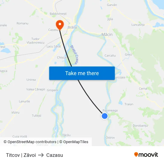 Titcov | Zăvoi to Cazasu map