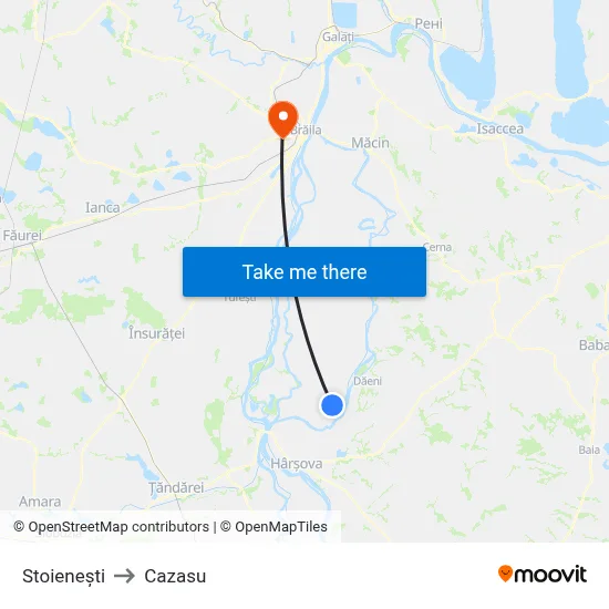 Stoienești to Cazasu map