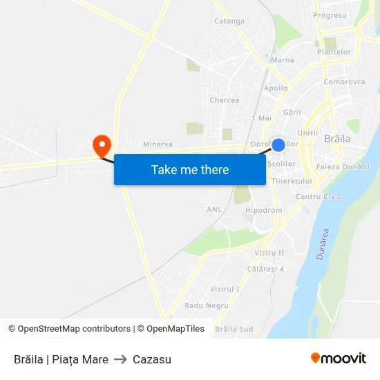 Brăila | Piața Mare to Cazasu map