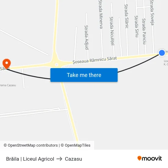 Brăila | Liceul Agricol to Cazasu map