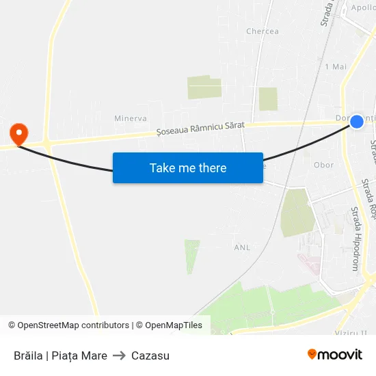 Brăila | Piața Mare to Cazasu map