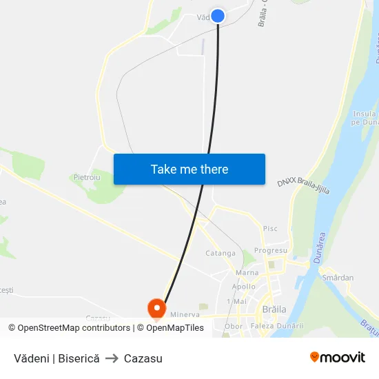 Vădeni | Biserică to Cazasu map