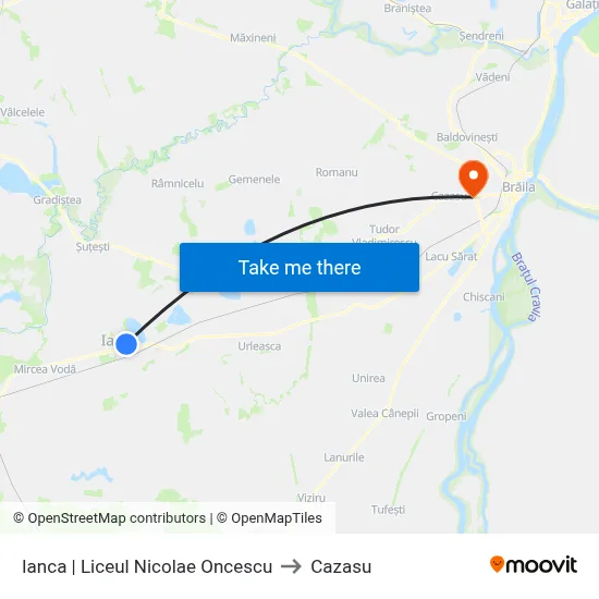 Ianca | Liceul Nicolae Oncescu to Cazasu map