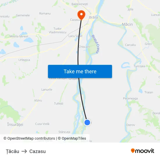 Țăcău to Cazasu map