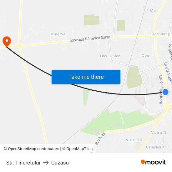 Str. Tineretului to Cazasu map